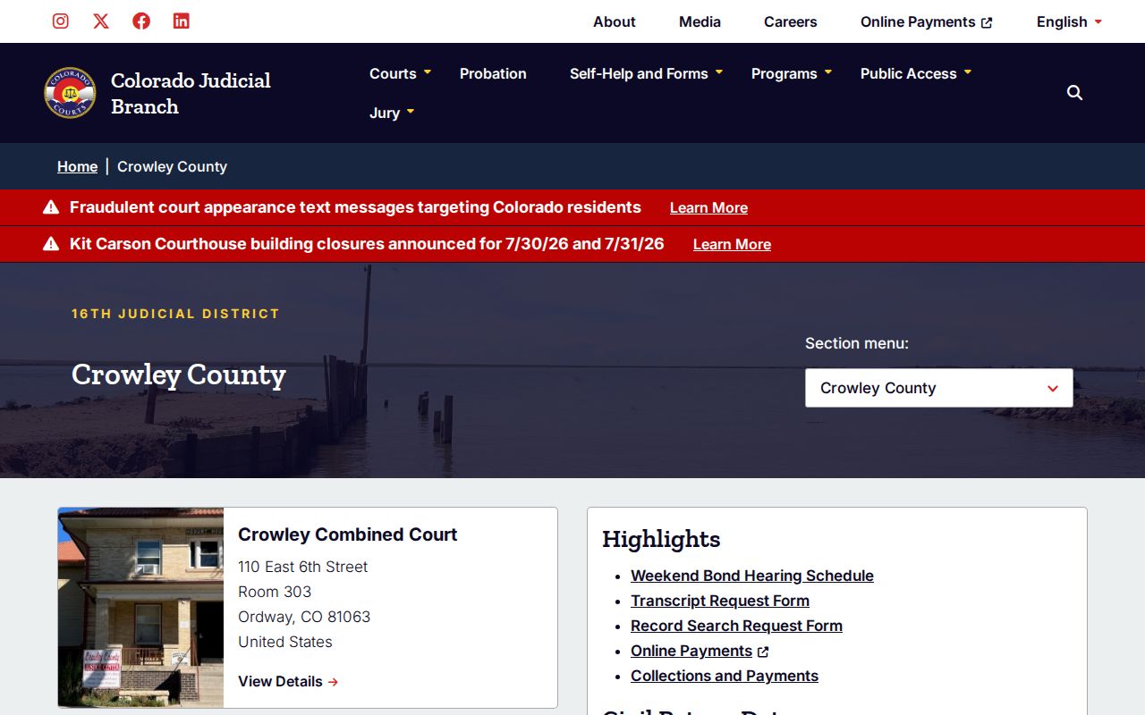 Crowley County criminal history court search hub