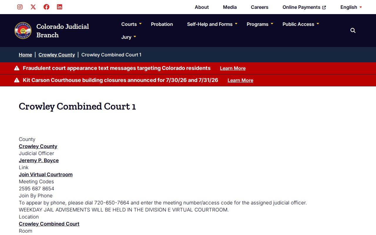 Official Crowley Combined Court virtual courtroom information